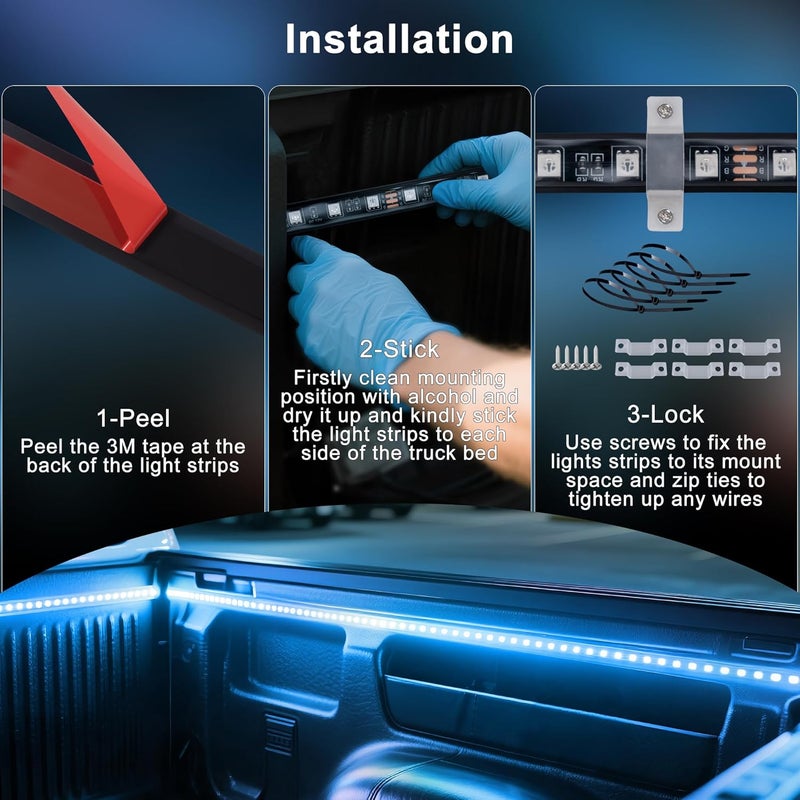 Ligrel Truck Bed Light Strip - 2PCS 60" 180 LED Waterproof Strip Kit with On/Off Switch/Splitter for Trucks, SUVs, RVs, Boats (6000K Cool White) - Image 5